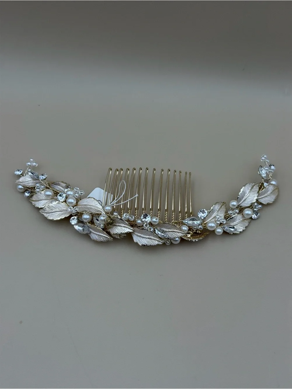 Gold Pearl & Crystal Bridal Leaf Hair Comb